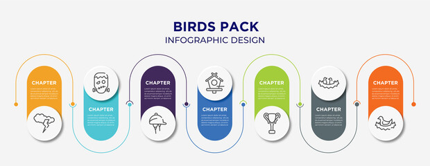 birds pack concept infographic design template. included cloud and lightnings, frankenstein, hat for a jockey, birds house, trophy cup, birds in nest, bird in nest icons for abstract background.