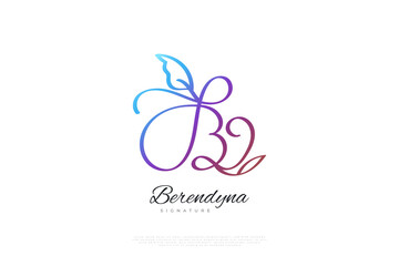 Colorful Letter B Logo Design with Plants and Nature Concept in Handwriting Style. Initial Letter B Signature Logo for Business Brand Identity