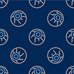 Line Eye icon isolated seamless pattern on blue background. Happy Halloween party. Vector