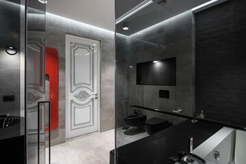 Interior of a bathroom without people, in a modern style