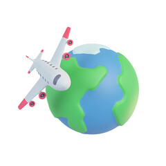 Fototapeta premium Passenger plane flying around the world. Holiday travel idea. 3D Rendering.