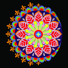 Vector hand drawn doodle mandala. Ethnic mandala with colorful tribal ornament. Isolated. Bright colors.indian,arabic,pakistani,turkish,chinees.