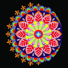 Fototapeten Vector hand drawn doodle mandala. Ethnic mandala with colorful tribal ornament. Isolated. Bright colors.indian,arabic,pakistani,turkish,chinees. © AMS