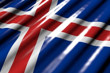 cute memorial day flag 3d illustration. - shiny - looking like plastic flag of Iceland with large folds lie in corner