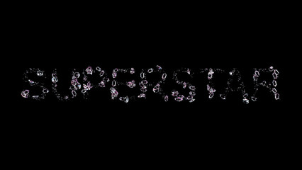 superstar - text made of lighting diamonds, on black, isolated - object 3D illustration