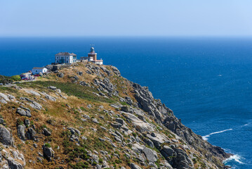 Fototapeta na wymiar View of Cape Finisterre Lighthouse at Costa da Morte or Death Coast at Fisterra, Coruna, Spain