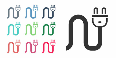 Black Electric plug icon isolated on white background. Concept of connection and disconnection of the electricity. Set icons colorful. Vector