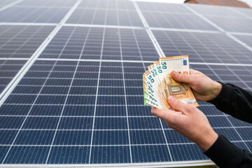 after the installation of economical solar panels, the owner of the project pays in euros.