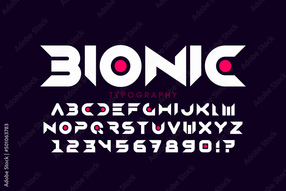 Fototapete technological minimal style font design, alphabet letters and numbers vector illustration