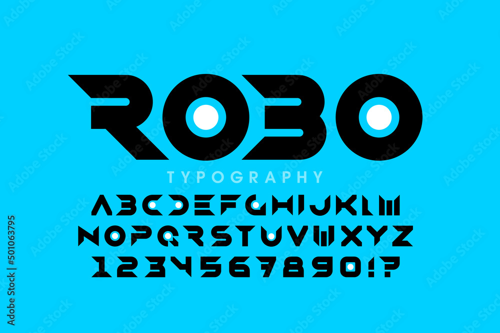 Fototapete technological minimal style font design, alphabet letters and numbers vector illustration