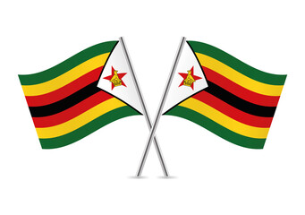 The Republic of Zimbabwe crossed flags. Zimbabwean flags on white background. Vector icon set. Vector illustration.