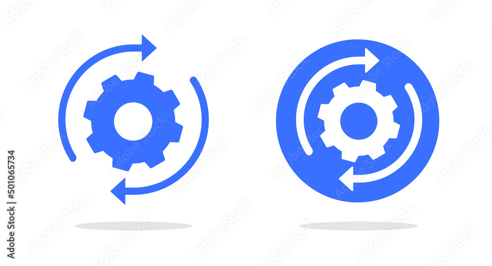 Poster execute icon vector graphic or implement integration process rotation, customization cycle gear whee