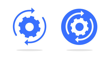 Execute icon vector graphic or implement integration process rotation, customization cycle gear wheel pictogram symbol flat illustration, execution assembly tech element or operation cogwheel image