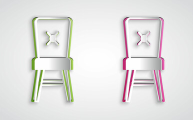Paper cut Chair icon isolated on grey background. Paper art style. Vector