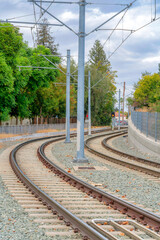 Electric railway with curved tracks in Silicon Valley, San Jose bay area, California