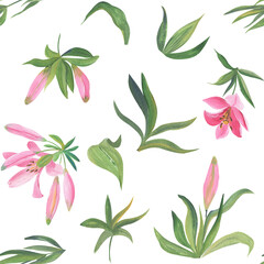 Seamless pattern of pink lilies