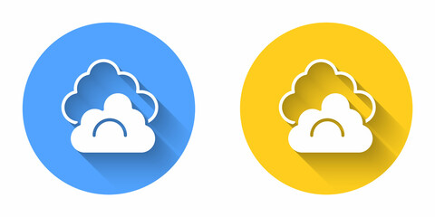 White Cloud icon isolated with long shadow background. Circle button. Vector