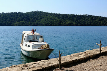 boat in the large lake of N.P. Mljet, island Mljet, croatia