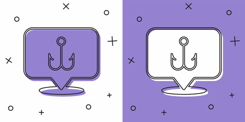 Set Fishing hook icon isolated on white and purple background. Fishing tackle. Vector