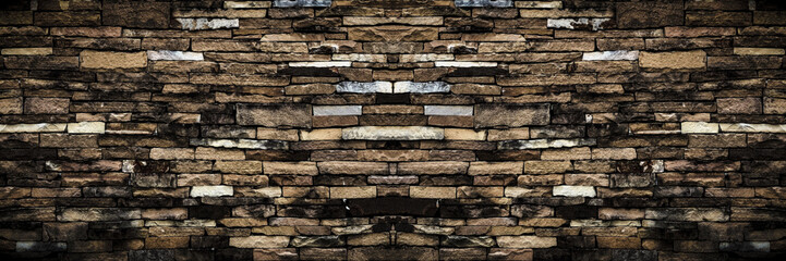 Old vintage retro style bricks wall for abstract panorama red brick background and texture.