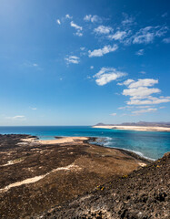 Fototapeta na wymiar Panorama from Montaña La Caldera, Isla de Lobos, Fuerteventura, Spain