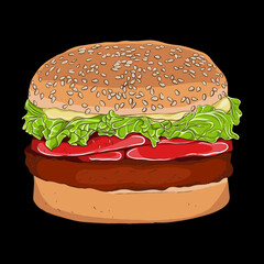 Illustration of fast food burger, fries and nuggets. Vector illustration