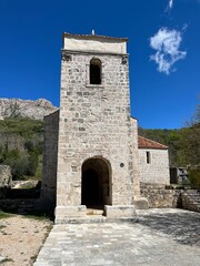 Fototapeta na wymiar Famous chapel in Baska, Krk island, Croatia where Bascanska table was found