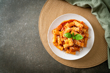 Rigatoni pasta with tomato sauce and cheese