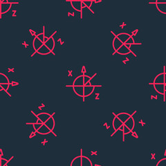 Red line Trigonometric circle icon isolated seamless pattern on black background. Vector
