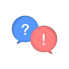 Question and answer icon. Question and exclamation marks with speech bubble. FAQ, help, online support center. 3d vector illustration. Cartoon minimal style.