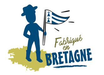 Logo fabriqué en Bretagne, producteur breton, et drapeau de Bretagne - obrazy, fototapety, plakaty