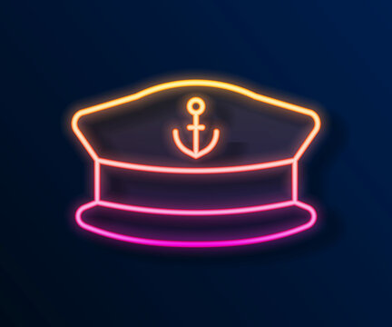 recommend clip art: Glowing neon line Captain hat icon isolated on black background. Vector