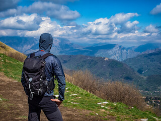 Trekking scene in the alps of Lake Como