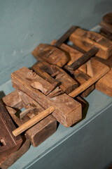 Various traditional woodworking tools close-up