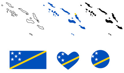 solomon islands map flag icon set isolated on white background