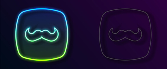 Glowing neon line Mustache icon isolated on black background. Barbershop symbol. Facial hair style. Vector