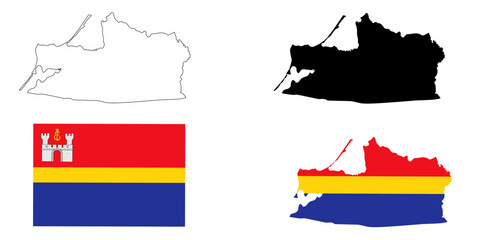 Kaliningrad Oblast map flag icon set isolated on white background