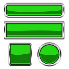 Dark green glass buttons isolated on a white background