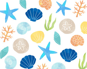 海モチーフ背景（水彩風ベクター）