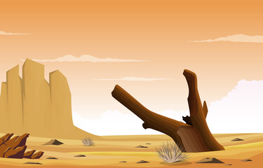 Horizon Sky Western American Dead Tree Vast Desert Landscape Illustration