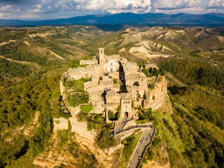 Civita di Bagnoregio, Lazio, Italy. Aerial drone view.