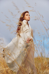 pretty woman coat outdoors walk autumn season concept