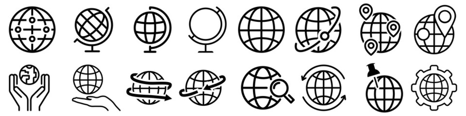 Set of world map vector line icon. Navigation illustration sign collection. Globe symbol or logo.