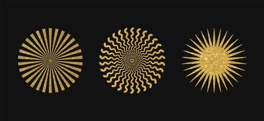 Set golden glitter sun in boho style
