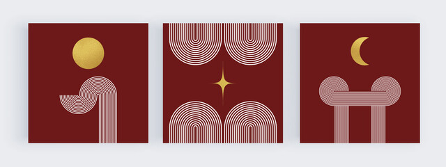 Retro boho design with golden moon for social media backgrounds
