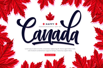 Foto op Plexiglas canada day lettering background with maple leaves © ayunannas