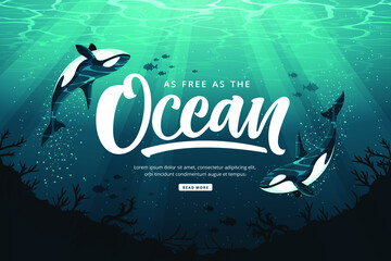 happy oceans day illustration background