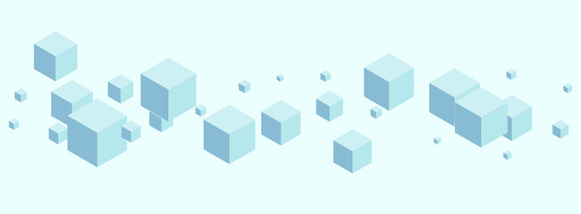 Fototapeta na wymiar Monochrome Polygon Background Blue Vector. Cube Perspective Illustration. Grey Box Science Design. Creative Template. Sky Blue Graphic Cubic.