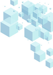 Monochrome Cubic Background White Vector. Square Empty Design. White Box Futuristic Template. Special Texture. Blue Element Block.