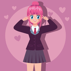 anime pink hair girl with hearts